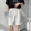 Men's Shorts Summer Belt Suit Men Slim Fashion Social Mens Dress Korean Loose Black/White Straight Formal