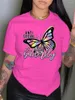 Skjorta LW Plus Size Tops Rhinestone Butterfly Letter Print T-shirt L-5XL Regelbunden kort ärm Positionering Tryck O Neck Tee för kvinnor