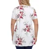 Skjorta plus size mode veckad blommig tunika tshirt casual sommar damer v-ringning toppar kvinnor kort ￤rm ruched pullover