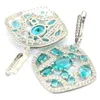 Boucles d'oreilles pendantes 47x30mm Long Big Heavy Rich Blue Aquamarine Green Tsavorite Grenat CZ Ladies Present Silver