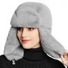 Bérets hiver chaud Bomber chapeau hommes femmes épaissir peluche avec oreillette Bonnet extérieur résistant au froid Ski fausse fourrure pilote casquette Bonnet