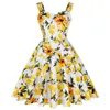 Casual Dresses Sishion White Lemon Printed Spaghetti Vintage Dress SD0036 50S Sexig Sling Hepburn Swing Party Femme Falads