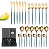 Fine Golden Cutlery Set 24 PCS 스테인레스 스틸 포르투갈 디자이너 식기 식기 세트 Flatware Dinning Steak Lnife Dining Fork Soup Spoo246w