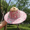 Chapéus largos de aba 2 em 1 chapéu solar multifuncional bambu dobrável ventilador de mão ajustável para dobrar portátil para viajar
