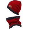 Berets Coral Fleece Scarf Winter Hat Soft Beanie For Men Warm Breathable Wool Knit Letter Double Layer Cap Gorras Hombre