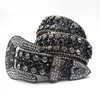 Western Rhinestones Belt Diamond Studded Pin Buckle Casual Fashion Luxury Strap Black PU Leather Bling Belts for Women