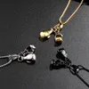 Pendant Necklaces Boxing Gloves Necklace For Men Gold Plated Black Steel Fashion Hip Hop Punk Sports Sweater Chain Unisex Fitness Jewelry
