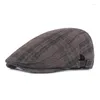 Berets Autumn Winter Wool Felt Peaked Cap Men Plaid Warm Beret Forward Middle-aged And Old Sboy Ivy Driving Flat Cabbie Caps