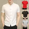 Erkekler rahat gömlekler geleneksel Çin tang takım elbise erkek artı yaz kısa kolu üniforma