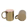 米国倉庫 11 オンス昇華メッキ コーヒー マグ シルバーとゴールドのハンドル カップ付き真珠光沢のあるセラミック マグ