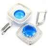 Boucles d'Oreilles Pendantes 38x22mm Belle 12.4g Rose Morganite Topaze Bleue Suisse CZ Pour Dames Rencontres Argent