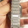 Montre en argent avec diamants et zircone cubique, chiffres arabes, luxe Missfox carré automatique pour hommes, montres entièrement glacées, montre-bracelet en Zircon