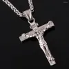 Pendant Necklaces Kpop Cross Christian Jesus Religious Jewelry Stainless Steel Gold Color INRI Crucifix Charm Necklace For Men P245