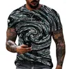 Camisetas para hombre con estampado de remolino en 3D, camiseta de manga corta con cuello redondo para hombre, ropa informal de marca de poliéster de LICRA HD, talla súper grande