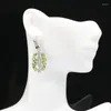 Dangle Earrings 38x16mm Beautiful Swiss Blue Topaz Green Peridot White CZ Daily Wear Silver Drop