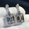 Luksusowy szmaragd Cut 3CT Lab Diamond Dangle Earring Real 925 Srebrna biżuteria Party Wedding Kolczyki dla kobiet Bridal 210317319o