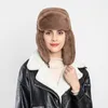 Bérets hiver chaud Bomber chapeau hommes femmes épaissir peluche avec oreillette Bonnet extérieur résistant au froid Ski fausse fourrure pilote casquette Bonnet