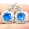 Boucles d'Oreilles Pendantes 38x22mm Belle 12.4g Rose Morganite Topaze Bleue Suisse CZ Pour Dames Rencontres Argent