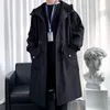 Men's Trench Coats Men Hooded Long Solid Color Windbreaker Spring And Autumn Full Sleeve Outwear Causal Style Overcoats