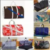 Topp mode män duffel väskor kvinnor reser duffelväska brunt blomma bagage stor kapacitet sporthandväskor designers tote236l