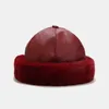 winter Vintage Docker Cap Brimless Hat Breathable Beanie Pu Soild Color Landlord Sailor Men and Women Hip Hop Hat 04