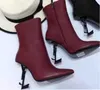 2023 New Spring Fall Black Real leather Wedding Bridal Shoes OPYUM Snake Heels Pointed Toe Letters High Heels Pumps Ladies Boots Designer Shoes Size 35-42