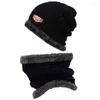 Berets Coral Fleece Scarf Winter Hat Soft Beanie For Men Warm Breathable Wool Knit Letter Double Layer Cap Gorras Hombre