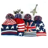 Berets Men Winter Pom Poms Ball Knitted Cap For Women Unisex Casual British And American National Flag Hats Skullies Beanie Hat Gorros