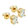 Stud Earrings Mystic Rainbow Fire Opal Cute Tiny White Blue Small Oval Birthstone Vintage Gold Color For Women