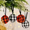 Christmas Tree Plaid Ball Hanging Ornament Xmas Decoration 5cm Hang Balls Pendant Christmas Party Decor Grid Cloth Pendants TH0287