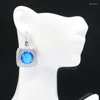 Boucles d'Oreilles Pendantes 38x22mm Belle 12.4g Rose Morganite Topaze Bleue Suisse CZ Pour Dames Rencontres Argent