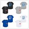 Men La 67 Vin Scully Baseball Jersey Voice 1950-2016 Patch Blue Blanc Gris Black Home Road Shirts Shirts Women Youth Taille S-4XL