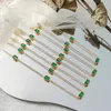 Choker Green Stone Chain Necklaces For Women Vintage Rectangle Geometric Charms Necklace Elegant Lady Girls Neck Collar