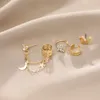 Retro fofo de diamante de diamante recorte clipes de orelha de estrela Mulheres 2022 Color dourado Metal sem brincos perfurantes para jóias de moda para meninas