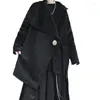 Męski okopa płaszcza Czarna długi rękaw męski duży jeden guzika luźna wełnana moda japońska retro design kurtka gęsta
