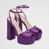 Purple damskie sandały mody satynowy trójkąt klamra dekoracja platforma obcasowa fajne buty projektant 13 cm na obcasie 35-42 damski pasek tylny