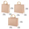 Evening Bags Portable Burlap Jute Shopping Bag Handbag Bamboo Loop Handles Tote Retro DIY Women Big Size Beach For Girls X7XC