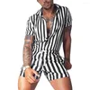 Men's Tracksuits Summer Sexy Lapel Stripe Jumpsuit Tracksuit Turndown Collar For Beach