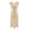 Casual Dresses 15 1920s Flapper Dress Great Gatsby O-Neck Cap Sleeve Sequin Fringe Party Midi Vestido De Verano Summer Women