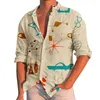 Männer Casual Hemden Hemd für Männer Cartoon Print Langarm Einreiher Umlegekragen Button Up Hawaiian Männlich Camisa T2