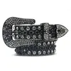 Western Rhinestones Belt Diamond Studded Pin Buckle Casual Fashion Luxury Strap Black PU Leather Bling Belts for Women