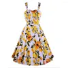 Casual Dresses SISHION White Lemon Printed Spaghetti Vintage Dress SD0036 50s Sexy Sling Hepburn Swing Party Femme Falads