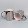 US warehouse 11oz sublimation plating coffe mugs Pearlescent ceramic mugs with silver and gold handle cups