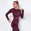 Kvinnors tvåbitar byxor Kvinnor Kvinnor Workout Fitness Outfits Hollow Mesh Sports Set Running Set High midje Gym Energy Seamless Yoga