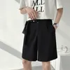 Men's Shorts Summer Belt Suit Men Slim Fashion Social Mens Dress Korean Loose Black/White Straight Formal