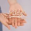 Headpieces Pearl Crystal Hair Comb For Wedding Headdress Fashion Bridal Head Combs Handmade Party Accessories Jewelry Rose Gold Tiaras