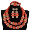 Halsbandörhängen Set Original Coral Beads smycken för att fira Gold Chunky Bridal African Nigerian Wedding Present Women CG063