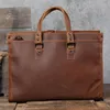 Briefcases Vintage Men's Briefcase Large Capacity Laptop Handbag Work Designer Genuine Leather Messenger Bag