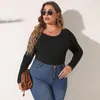 Shirt Brand Women Plus Size O-Neck Rib-knit Bodysuit Casual Long Sleeve Bodycon Body Top Soft And Comfortable