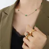 Choker Green Stone Chain Necklaces For Women Vintage Rectangle Geometric Charms Necklace Elegant Lady Girls Neck Collar